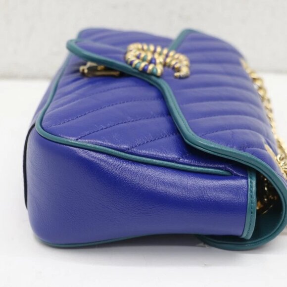 Gucci GG Marmont Small Shoulder Bag Blue Matelassé Leather - Picture 9 of 13